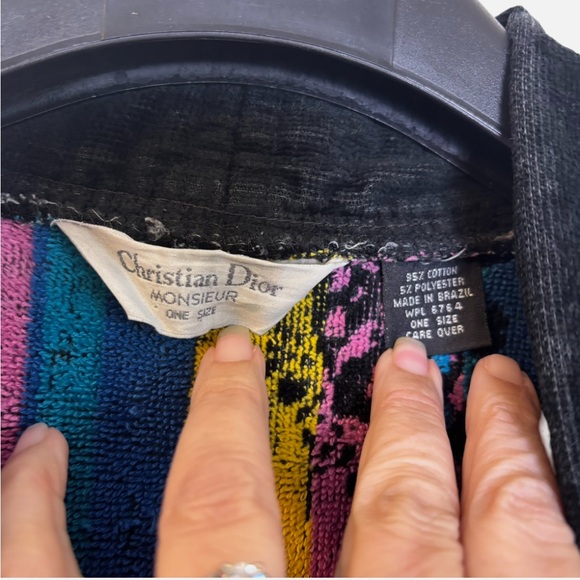 VTG Christian Dior Monsieur Robe – 80s Abstract Paisley Terry Cloth Bathrobe O/S - Picture 10 of 11